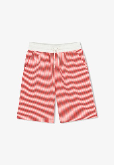 Rood-witte gestreepte shorts met een elastische tailleband en trekkoord. Inclusief zijzakken. Gemaakt van lichtgewicht stof.