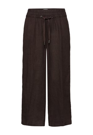Pantalon large marron foncé avec taille élastique et cordon, en tissu léger.