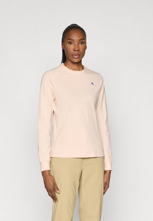 Lange mouwen shirt van lichtroze katoen, met een ronde hals en een klein blauw berglogo op de linkerborst. Zachte textuur, ontspannen pasvorm.