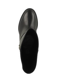 Černá kožená kotníková bota s kulatou špičkou a bočním zipem, pohled shora na bílém pozadí.