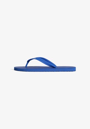 Blauwe teenslipper van rubber met een gestructureerd voetbed en een gladde band. Voorzien van een vlakke zool en een slank design; lichtgewicht en flexibel.