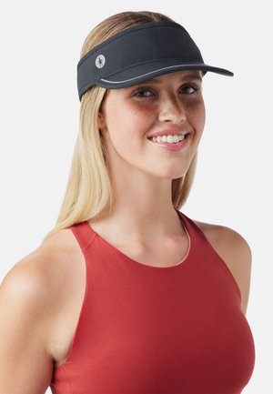 Black visor with a curved brim, made of lightweight material. Features a small logo on the side and a smooth, textured band.