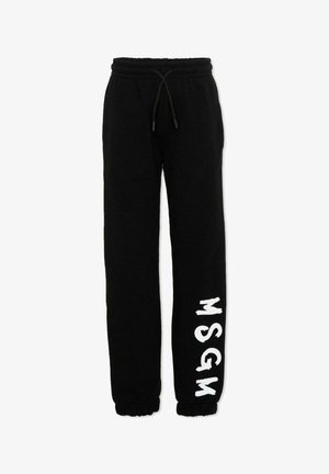 Pantaloni della tuta neri con vita e polsini elasticizzati, coulisse regolabile e logo verticale bianco "MSGM" sulla parte bassa della gamba destra.