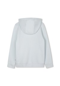 Lichtblauwe hoodie van zacht materiaal, met een capuchon, lange mouwen en een relaxte pasvorm. Geen zichtbare logo's of patronen.