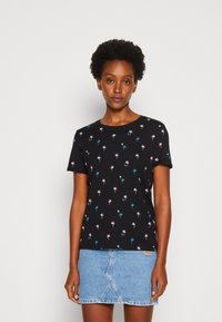 TOM TAILOR CREW NECK PRINT - Marškinėliai su spaudiniu - black/pink