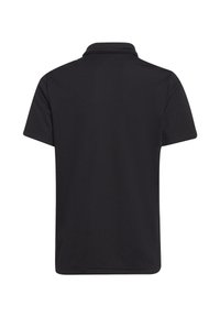 Schwarzes Poloshirt mit weicher Textur, kurzen Ärmeln und klassischem Kragen. Das Design hat einen einfachen, sauberen Rücken ohne sichtbare Logos.