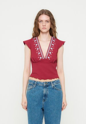 Even&Odd Print T-shirt - garnet/skyway