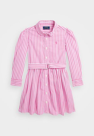 Polo Ralph Lauren STRIPED BELTED COTTON POPLIN SHIRTDRESS - Kreklkleita - pink/white