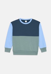 Herren Crewneck Sweatshirt mit einem Farbblockdesign in Marineblau, Hellblau und Grün. Hergestellt aus einem weichen Baumwollmix mit gerippten Bündchen und Saum.