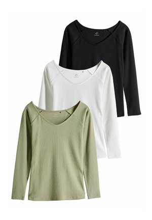 REGULAR FIT  V-NECK 4 PACK - Langarmshirt - black/cream/khaki