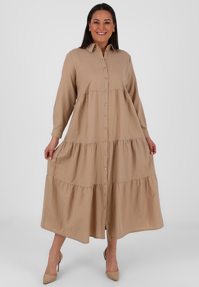 Modanisa LATTE BUTTON COLLAR POINT COLLAR PLUS SIZE ALIA Maxi