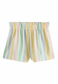 Gestreifte Shorts in Pastellfarben: Gelb, Pink, Grün und Blau. Mit elastischem Bund und weichem, leichtem Stoff.