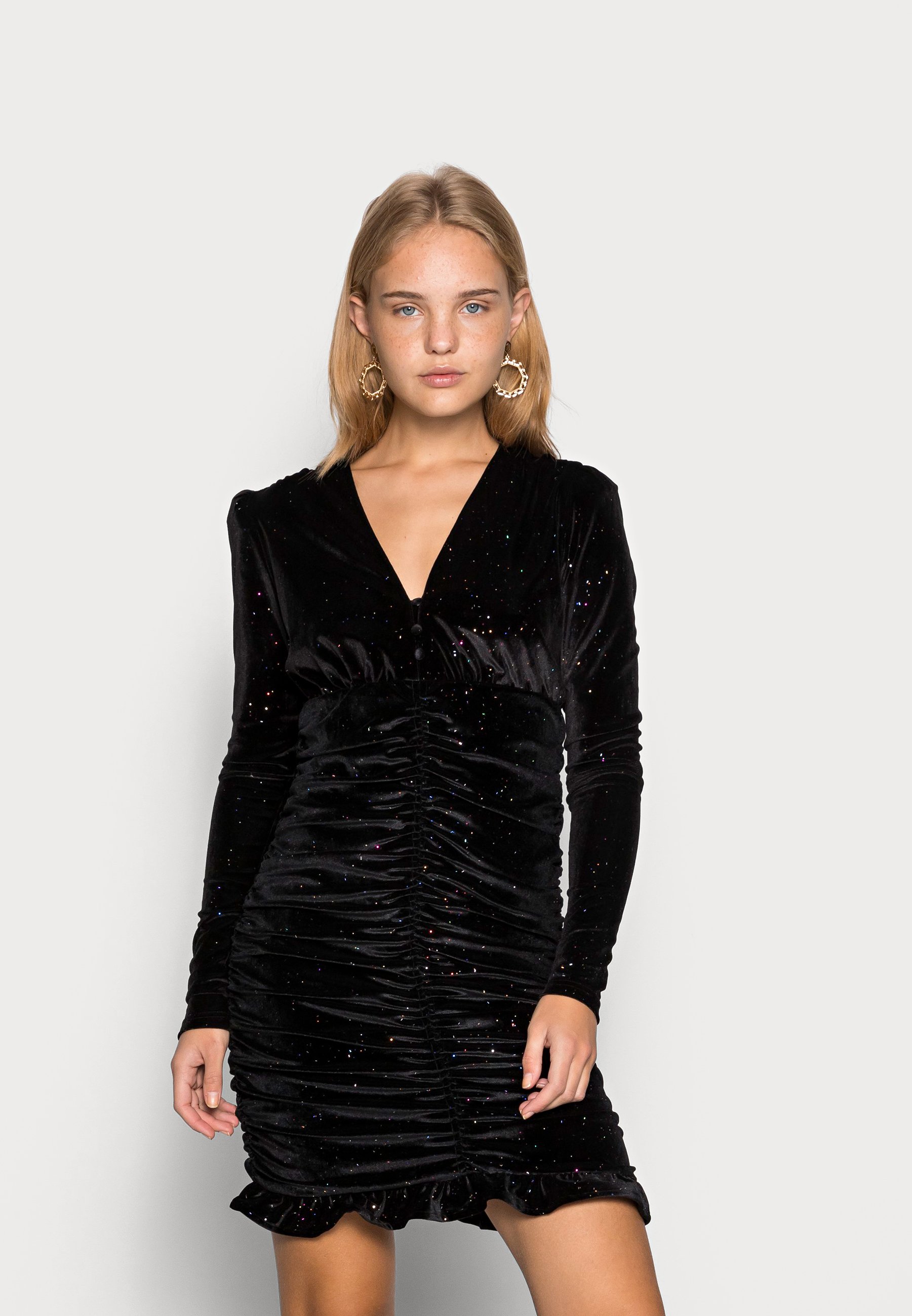 Colourful Rebel KATE VELVET GLITTER GATHERING DRESS WOMEN - Cocktailjurk -  black/zwart - Zalando.nl