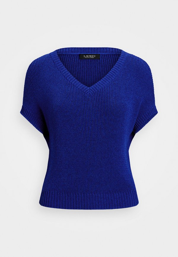 RIB KNIT SHORT SLEEVE V NECK SWEATER - Basic T-shirt - new sapphire4