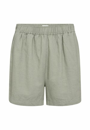 Shorts ligeros de color verde claro, con cintura elástica, que presentan un corte holgado y un detalle de costura minimalista. Fabricados con tejido transpirable.