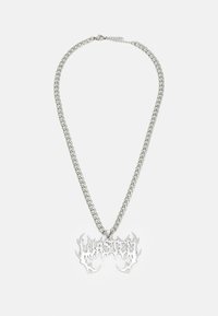 Silver chain necklace featuring a stylized pendant with flame-like accents and the word "WASTED" in an intricate font.