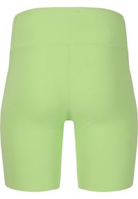 Gröna sportshorts i stretchmaterial, med hög midja och innerfoder, designade för komfort och rörlighet.