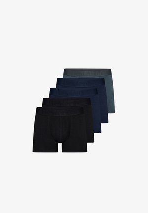 Pakket van vijf herenslipjes in zwart, navy en donkergrijs. Zacht katoenmix stof met elastische band met logo. Normale pasvorm.