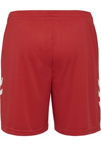 Røde sporty shorts lavet af glat, let materiale. Har en elastisk talje og hvide logo-detaljer på siderne.