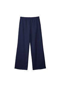 Námořnické široké kalhoty vyrobené z měkké látky, s elastickým pasem a bočními kapsami, s hladkou texturou a uvolněným střihem.