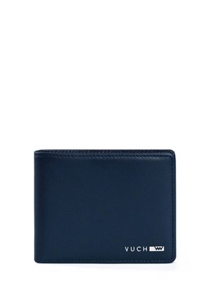 Navy modrá kožená peněženka s hladkou texturou, obdélníkovým tvarem a embosovaným logem "VUCH" v pravém dolním rohu.