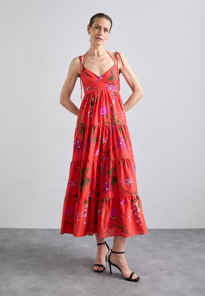Erdem STRAPLESS LONG TIERED DRESS WITH TIES - Rochie maxi - poppy