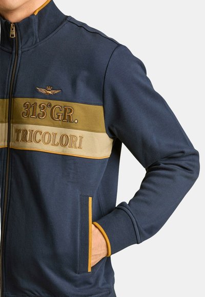 Felpa Aeronautica Militare Uomo Con Zip E Inserti Tricolore - Blu Navy, Cotone Comfortevole - Foto 7