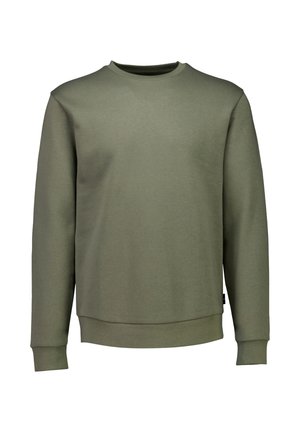 Olijfgroene sweatshirt met een ronde halslijn, lange mouwen, ribgebreide manchetten en onderzoom. Gemaakt van zachte stof met een gladde textuur.