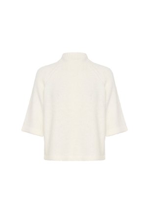 Korte mouwen, hoog gesloten sweater in zacht wit, met een gestructureerd breiwerk en raglanmouwen, en een relaxte, boxy pasvorm.