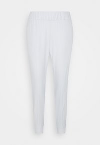 Ljusgrå, elastiska joggers med smalnande ben. Slät yta, inga synliga mönster eller detaljer. Manschetter vid vristerna.