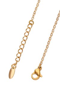 Arany színű láncnyaklánc, ovális láncszemekkel és homár kapoccsal, sima felülettel és kisebb láncszemekkel váltakozva.