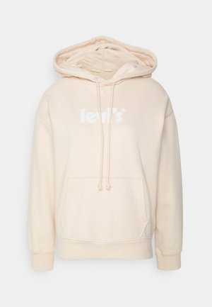 Sudadera con capucha beige con bolsillo delantero y cordón en la capucha. Cuenta con un logo blanco de "Levi's" en el pecho. Tejido suave con un ajuste relajado.