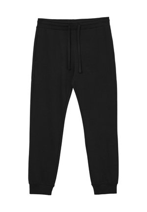 Pantaloni della tuta neri realizzati in tessuto morbido, con vita regolabile tramite cordino, tasche laterali e orli a fondo gamba svasati.