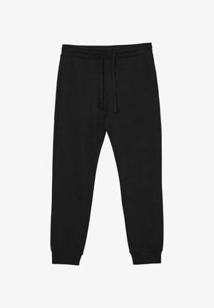 Schwarze Jogginghose aus weichem Material, mit einem Kordelzugbund, Seitentaschen und taillierten Bündchen an den Knöcheln.