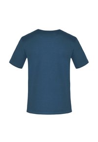 Kurzarm-T-Shirt, einfarbig in dunkelblau, mit Rundhalsausschnitt, aus Baumwolle, glatte Textur und keine sichtbaren Muster oder Grafiken auf der Rückseite.