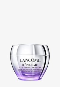 Lancôme Rénérgie H.P.N. 300-peptidkrem i en rund glasskrukke med lokk i sølv, med en lavendelfarget gradient ved bunnen og svart tekst.