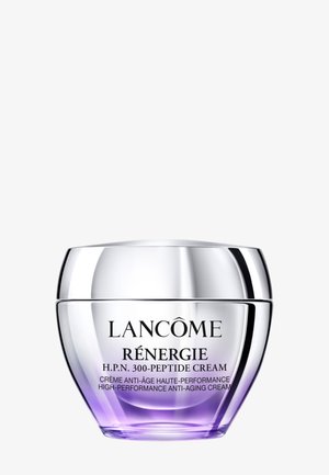 Krem Lancôme Rénérgie H.P.N. 300-Peptide w okrągłym szklanym słoiku z srebrną pokrywką, z fioletowym gradientem u podstawy i czarnym napisem.