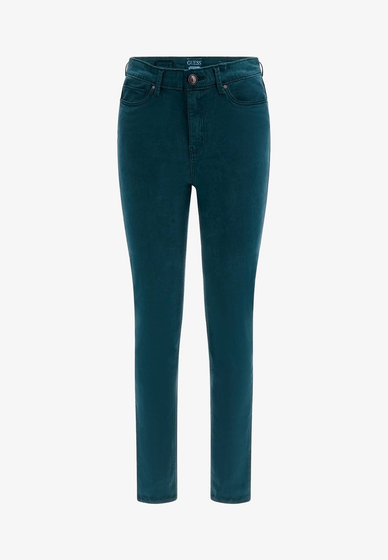 Teal skinny jeans gemaakt van een gladde katoenmix. Met een voorknopsluiting, riemlussen en klassieke vijf-pocket styling.