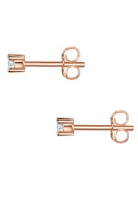 Naušnice s čavlom od ružičastog zlata koje imaju mali prozirni kristal, s elegantnim, minimalističkim dizajnom i zaobljenom podlogom za sigurno nošenje.