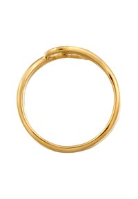Goldring mit glatter, polierter Oberfläche; kreisförmige Form mit einem subtilen Wellenmuster am Ringband. Keine zusätzlichen Muster oder Verzierungen.