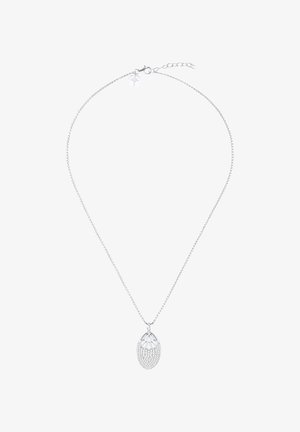 Collier en argent avec un pendentif en filigrane et une forme de goutte d'eau texturée, suspendu à une chaîne délicate avec un fermoir à homard.