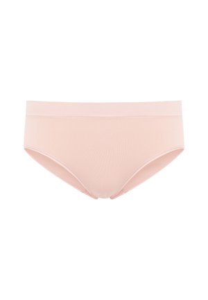 Ljust rosa sömlös damtrosor med mjuk elastisk midja, slät textur och en klassisk full täckning design.