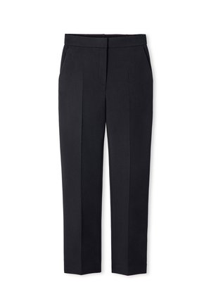 Zwarte tailleursbroek met voorplooien, Franse zakken en een soepele stoftextuur. Kenmerkt zich door een rechte snit en een middelhoge tailleband.