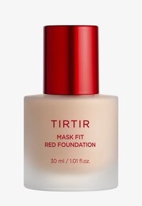 Tirtir Mask Fit Red Foundation in a frosted glass bottle, topped with a shiny red cap. Text in red on the front. Capacity 30 ml.