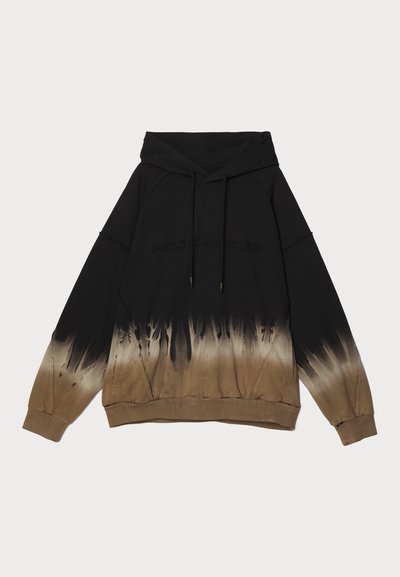 Čierna a hnedá dip-dye mikina s kapucňou s retažení, raglánovými rukávmi a embosovaným logom na hrudi. Mäkký, textúrovaný materiál.