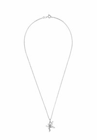 Collana in argento con pendente a forma di fata, dotato di ali dettagliate e accenti brillanti, leggero con chiusura a gancetto rotondo.