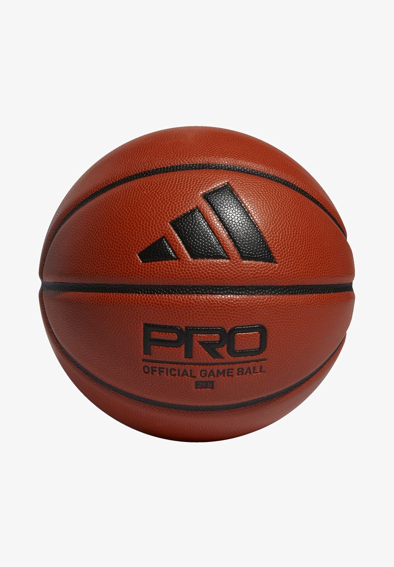 Orange basketball with textured surface, black accent stripes, and logos. Text reads "PRO" and "OFFICIAL GAME BALL" with size 29.5.