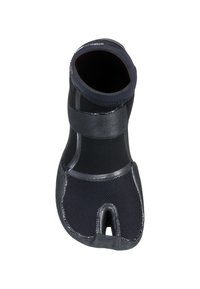 Black neoprene water shoe with a textured surface, split toe design, and a secure ankle strap for enhanced fit and durability.