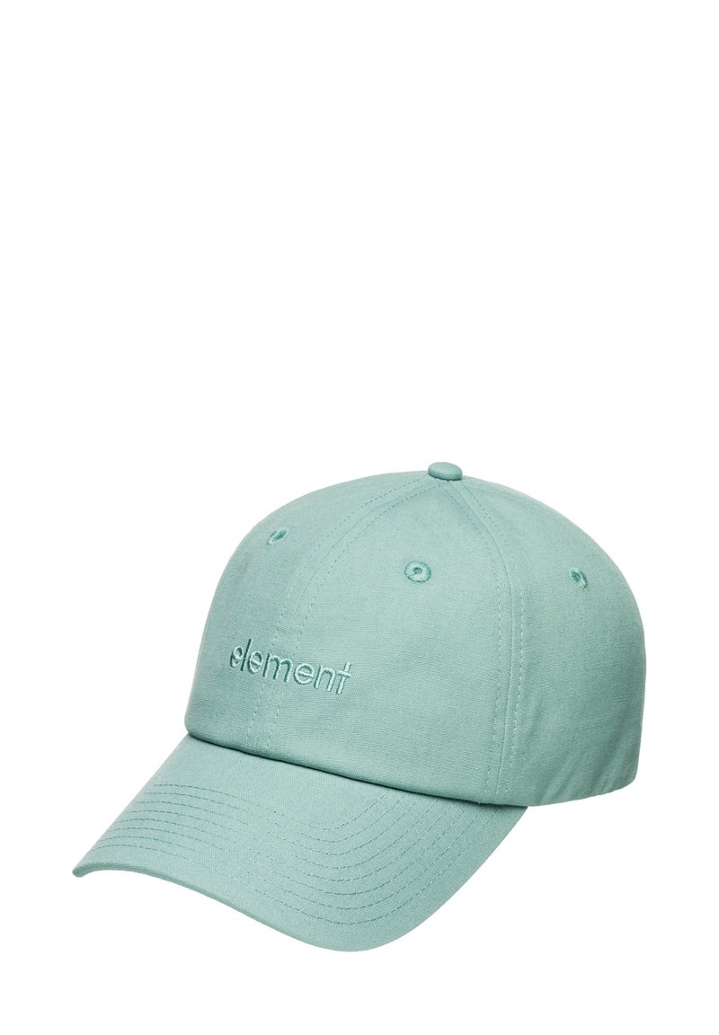Cappellino da baseball in cotone verde menta con logo "element" ricamato, sei pannelli, visiera curva e occhietti di ventilazione.