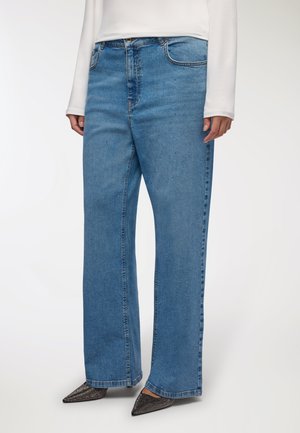 CON STRASS - Wide Leg - blu denim medio